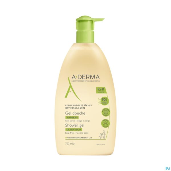 Packshot Aderma Indisp.douchegel Overvet 750ml