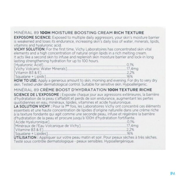 Packshot Vichy Mineral 89 Creme Rijk 50ml