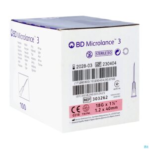 Packshot Bd Microlance 3 Hypod.naald 18g 1 1/2"40mm Iv. 100